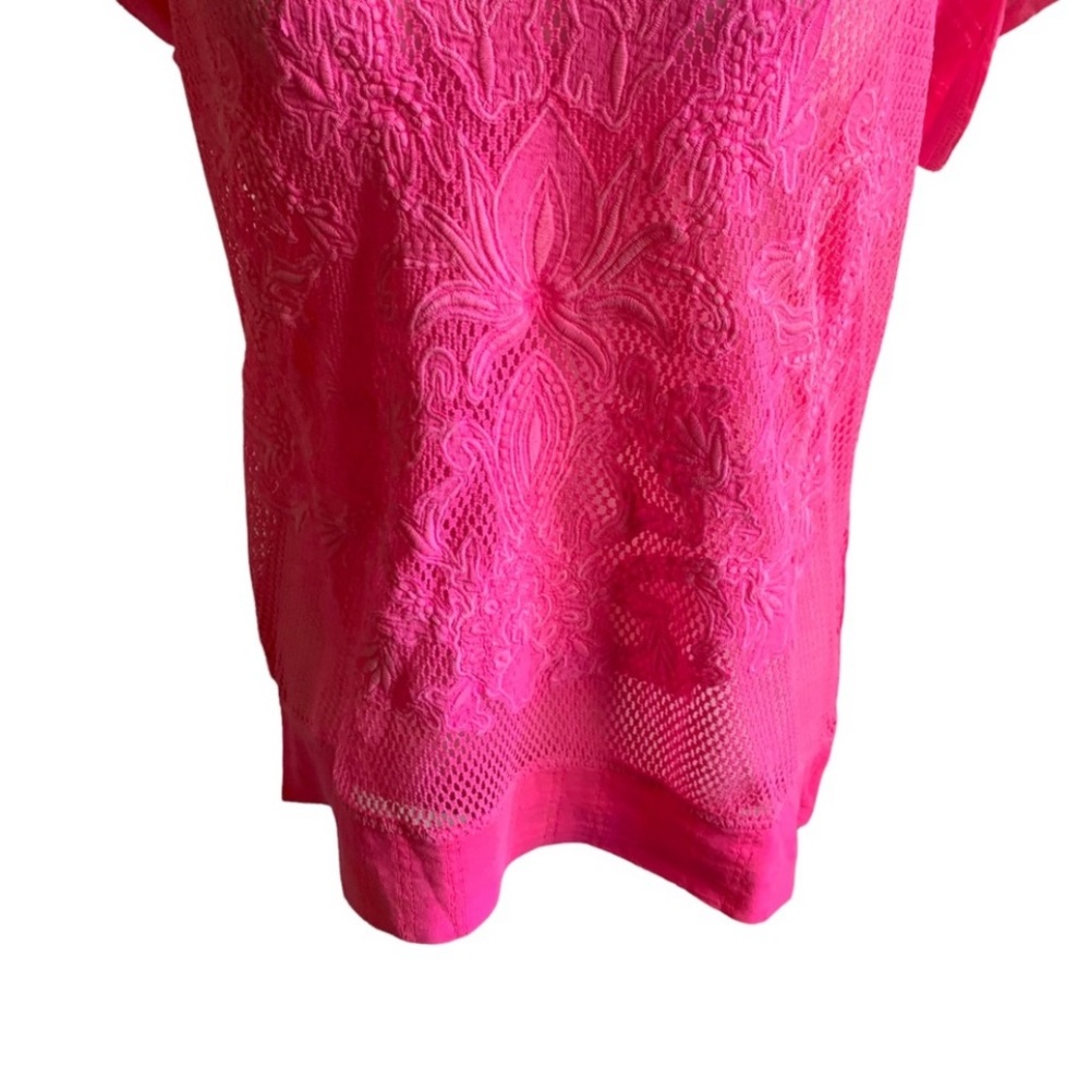 Lucky Brand Neon Pink Rolled Sleeve Mesh T-shirt size Small - Picture 3 of 5